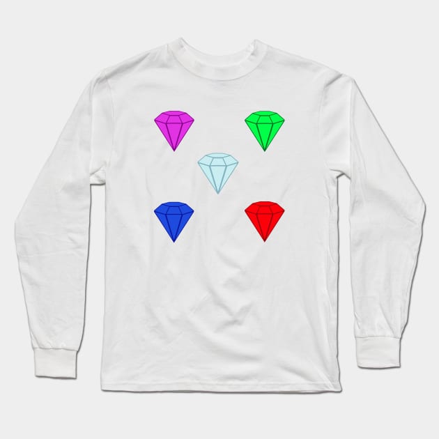 Gemstone Set.  Ruby, Emerald, Sapphire, Amethyst and Diamond. (White) Long Sleeve T-Shirt by Art By LM Designs 